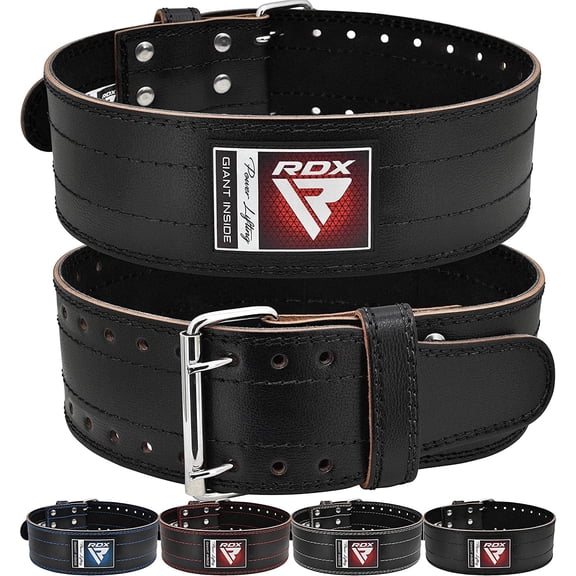 RDX Weight Lifting Powerlifting Belt, 6mm Thick Cowhide Leather, 4 Inch Back Lumbar Support, 12 Adjustable Holes, Bodybuilding Strength Training, Exercise Fitness Workout Squats, Deadlifts, Black, M