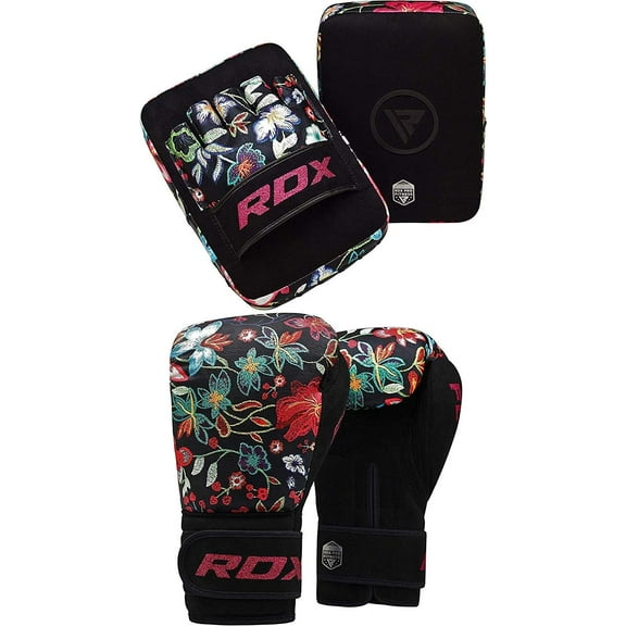 RDX Women Boxing Pads and Gloves Set, Ladies Hook, Jab Target Focus Mitts with Punching gloves, Hand Pads for MMA, Martial Arts, Muay Thai, Kickboxing, Karate Training Padded Coaching Strike Shield