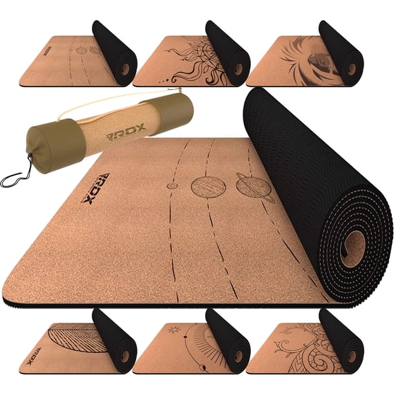 RDX Yoga Mat Cork with Carry Bag Straps, 6mm Thick Anti-Skid Eco-Friendly Fitness Mats, SGS REACH Certified Flexibility Stretching Pilates Training Workout Home Gym Workout Aerobic Planks 183x61x0.6CM
