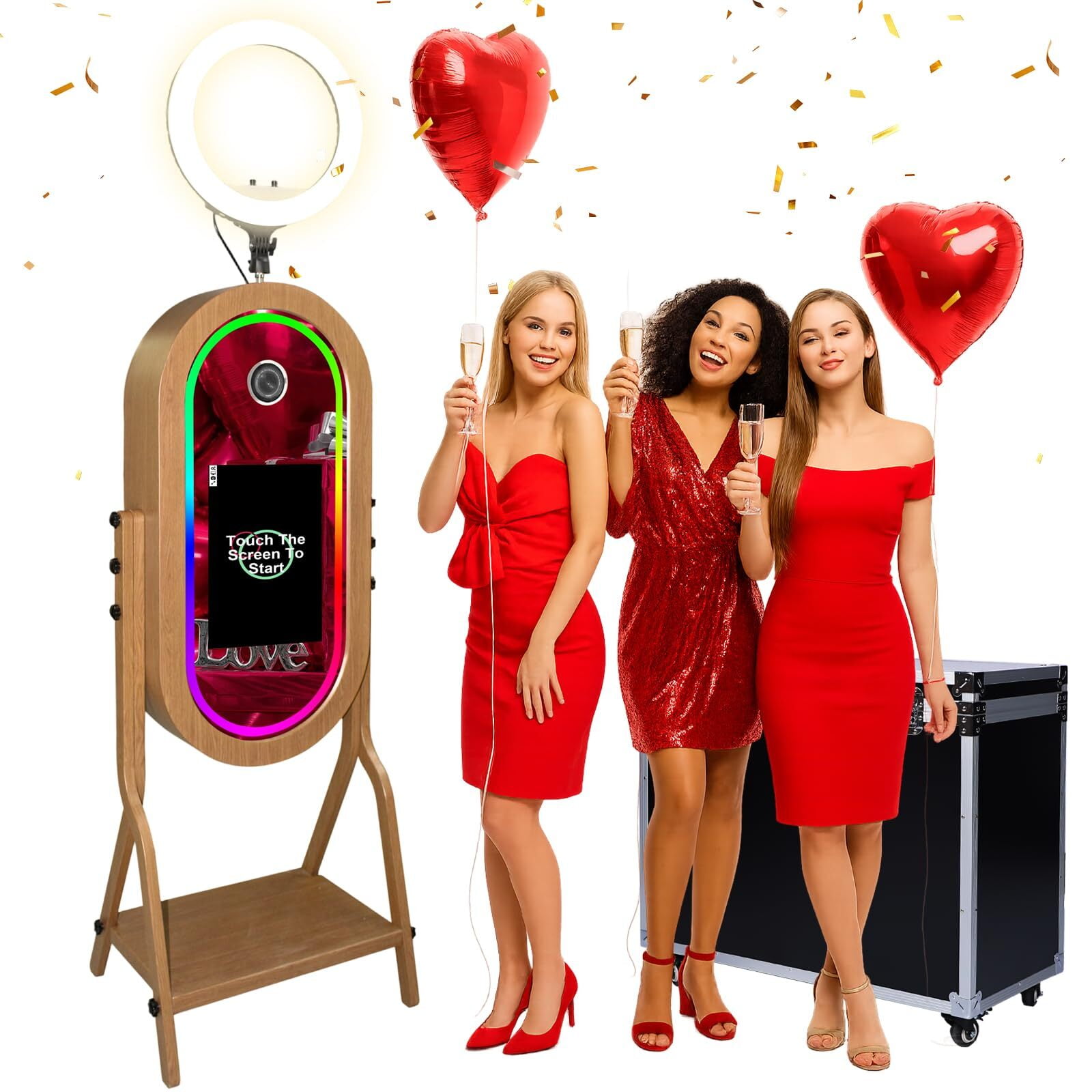RDYMONKEY 21.5 Touch Screen Magic Mirror Photo Booth Kit - DIY Wooden Shell with RGB Frame Light, DSLR Camera Ready for Wedding, Party & Event Rentals
