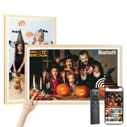 RDYMONKEY 32" Smart Digital Art Frame - Touchscreen IPS HD Display with Split-Screen, WiFi & Cloud Control, 4GB+64GB, Android 11 for Home & Commercial Use (Wood)