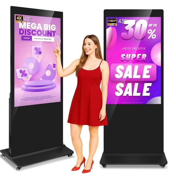 RDYMONKEY 43" Floor Standing Digital Signage Kiosk - FHD IPS Touch Screen, Android 11 OS, Commercial Advertising Display with Logo Customization