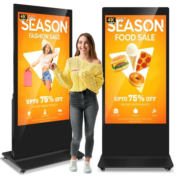 RDYMONKEY 55" 4K UHD Touchscreen Digital Signage Kiosk - Android 11, Commercial-Grade IPS LCD with 400 Nits Brightness, Floor Standing Interactive Advertising Display