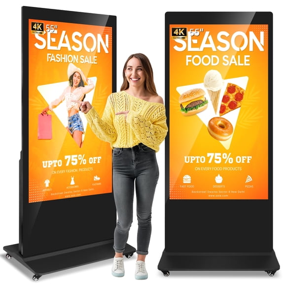 RDYMONKEY 55" 4K UHD Touchscreen Digital Signage Kiosk - Android 11, Commercial-Grade IPS LCD with 400 Nits Brightness, Floor Standing Interactive Advertising Display