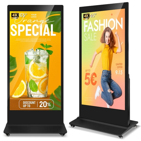 RDYMONKEY 65 inch Digital Signage Floor Standing 4K Resolution Digital Signage Kiosk, LCD Digital Signage Kiosk, Android 11 OS Non-Touch Screen with WiFi HDMI/USB Input Digital Signage Player