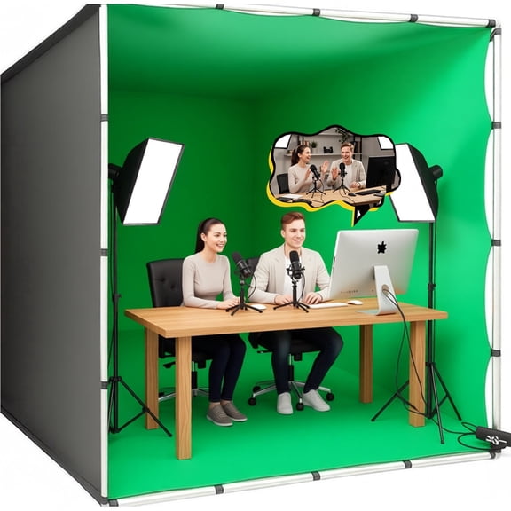 RDYMONKEY Professional Green Screen Booth with Heavy-Duty Aluminum Frame, 360° Enclosure for Chroma Key, Live Streaming, VR & Video Recording