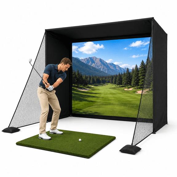 RDYMONKEY Golf Simulator Enclosure Hitting Net System GFP-300-240, Heavy-Duty Driving Net, Upgraded Impact Screen, Indoor Outdoor Use, 118 x 60 x 95 in