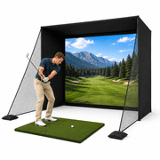 RDYMONKEY Golf Simulator Enclosure Hitting Net System GFP-300-240, Heavy-Duty Driving Net, Upgraded Impact Screen, Indoor Outdoor Use, 118 x 60 x 95 in