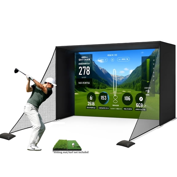 RDYMONKEY Golf Simulator Enclosure Hitting Net System GFP-300-240, Heavy-Duty Driving Net, Upgraded Impact Screen, Indoor Outdoor Use, 118 x 60 x 95 in