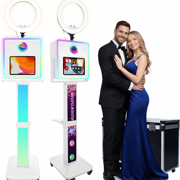 RDYMONKEY Photo Booth, RGB LED Ring Light & Music Sync Lightbox, Compatible with iPad & DSLR Camera, Custom Logo, with Flight/Honeycomb Case, for Weddings Parties Events