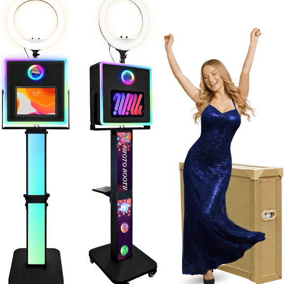 RDYMONKEY Photo Booth, RGB LED Ring Light & Music Sync Lightbox, Compatible with iPad & DSLR Camera, Custom Logo, with Flight/Honeycomb Case, for Weddings Parties Events