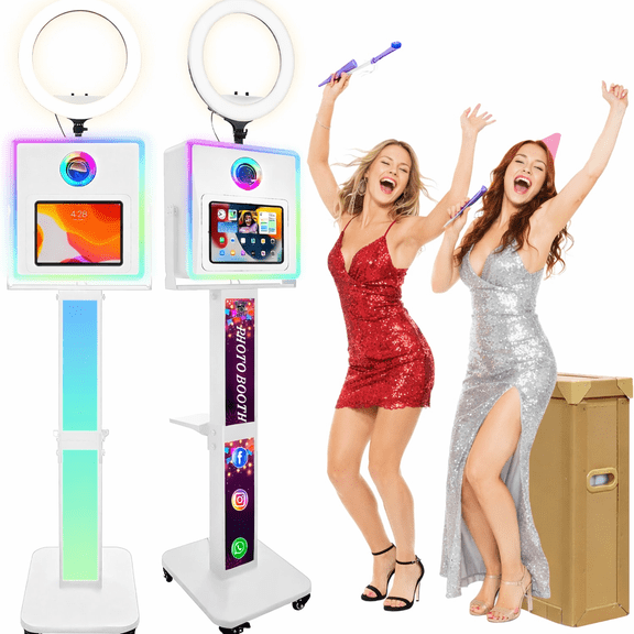 RDYMONKEY Photo Booth, RGB LED Ring Light & Music Sync Lightbox, Compatible with iPad & DSLR Camera, Custom Logo, with Flight/Honeycomb Case, for Weddings Parties Events