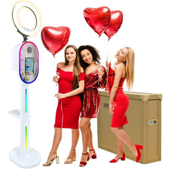 RDYMONKEY Photo Booth for iPad & Camera with RGB Ring Light & Music Sync, APP Control Selfie Station, Perfect for Party Rental Business(White/Honeycomb Box)
