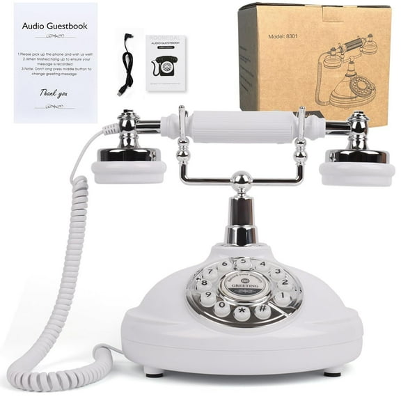 RDYMONKEY Retro Phone Audio Guest Book for Wedding & Parties - Record Voice Messages with 8GB Storage, USB Transfer, Host Greeting & 24H Battery - Special Occasion Keepsake Gift (White)