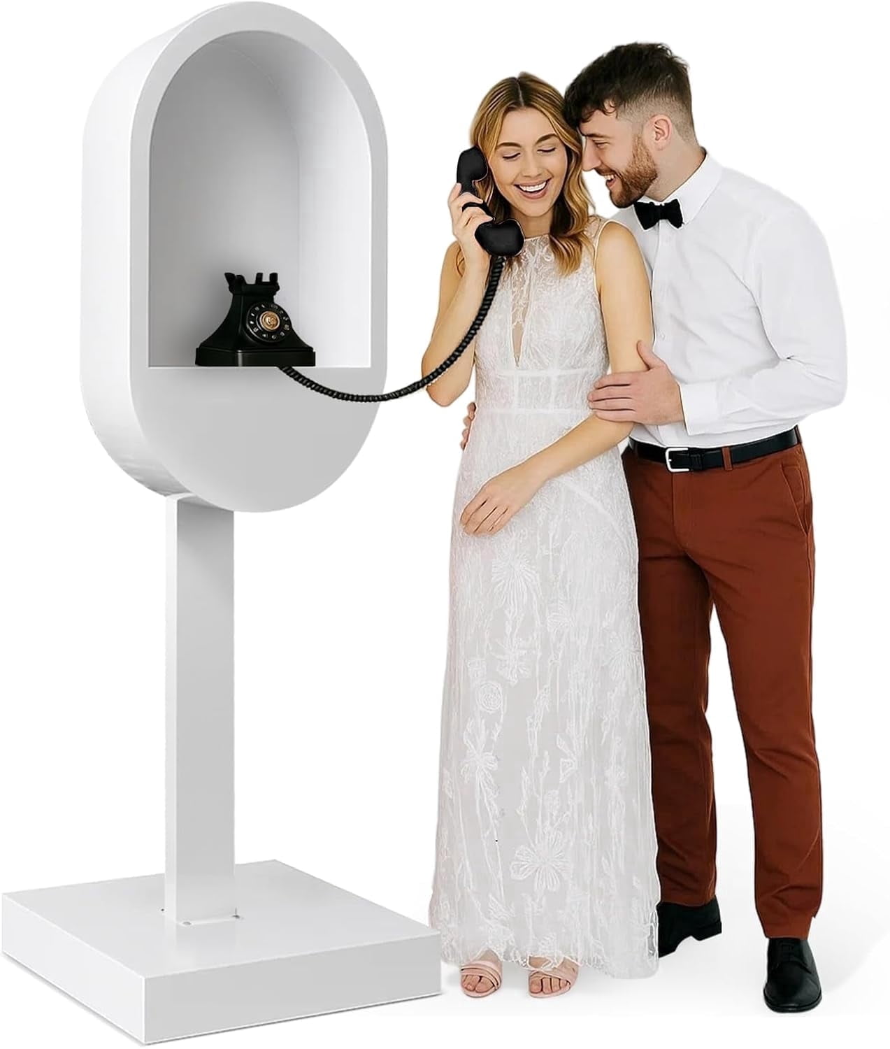 RDYMONKEY Vintage Telephone Booth Audio Guest Book Stand for Weddings & Parties - Easy Assembly, LED Lighting, Personalized Message Recording Table