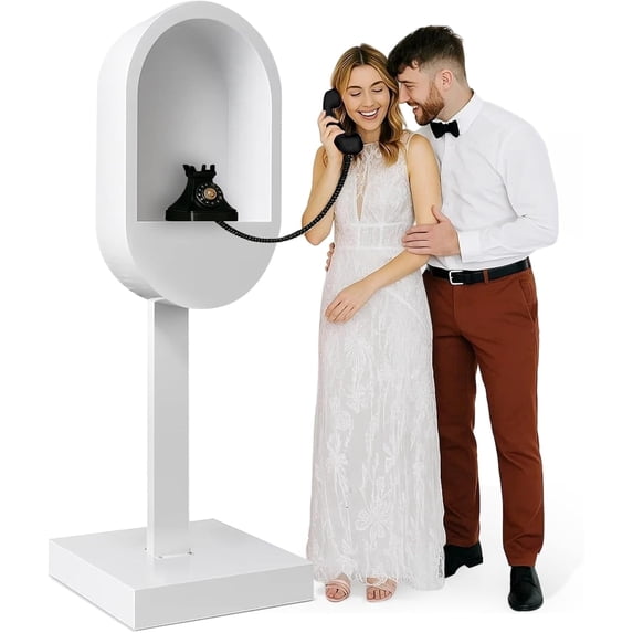 RDYMONKEY Vintage Telephone Booth Audio Guest Book Stand for Weddings & Parties - Easy Assembly, LED Lighting, Personalized Message Recording Table