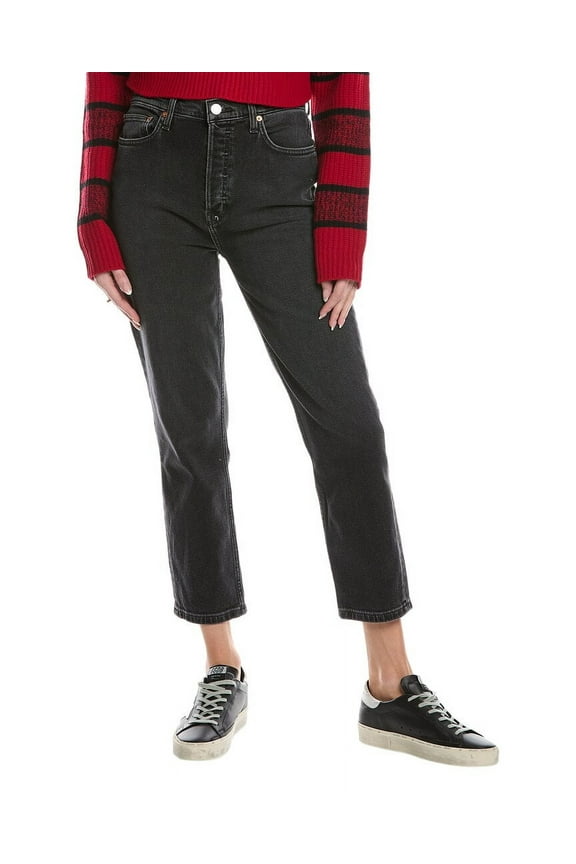 womens  90's High-Rise Washed Noir Ankle Crop Jean, 23, Black