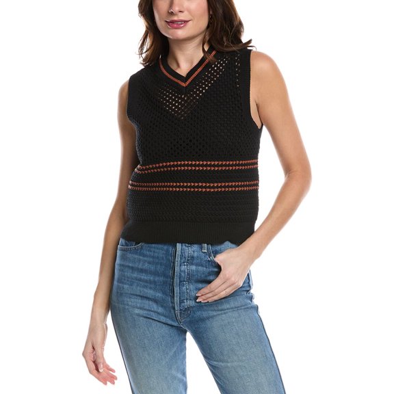 RE/DONE womens Crochet Mesh Vest, xs, Black