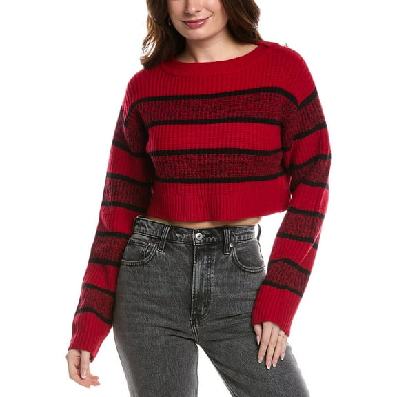 RE/DONE womens  Crop Boatneck Wool Pullover, xs, Red
