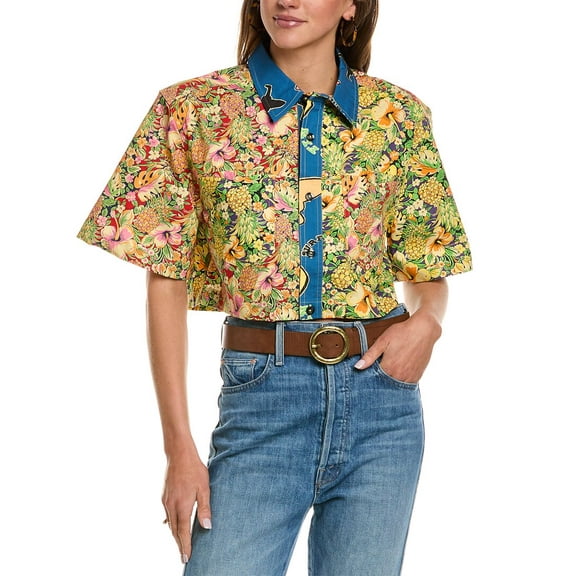 RE/DONE womens  Oversized Crop Shirt, xs, Yellow