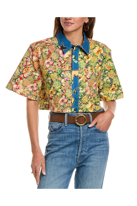 womens Oversized Crop Shirt, xs, Yellow