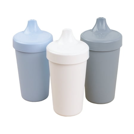 RE-PLAY 3pk No-Spill Sippy Cups | Made in USA | Made from Recycled Milk Jugs | Glacier (White, Ice Blue, Grey)