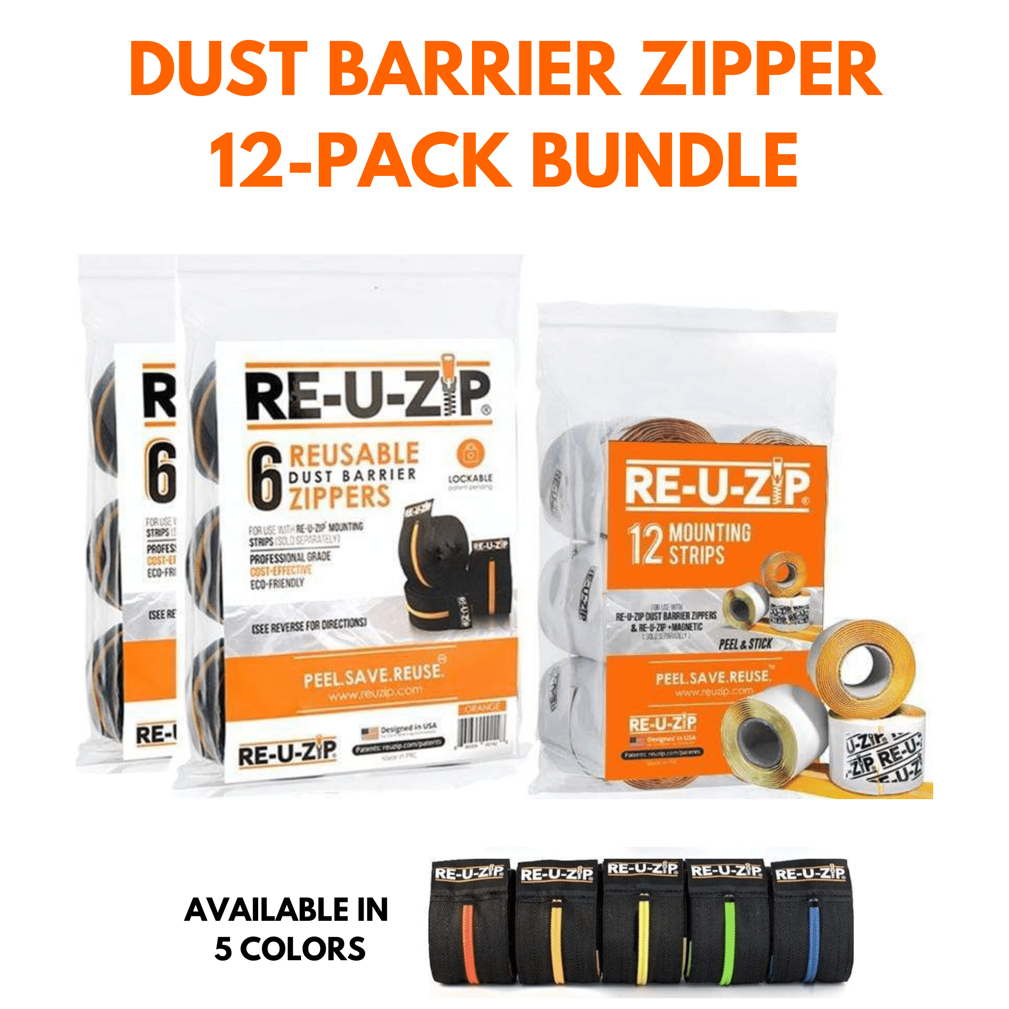 REUZIP HEAVYDUTY REUSABLE DUST BARRIER ZIPPER 12PACK