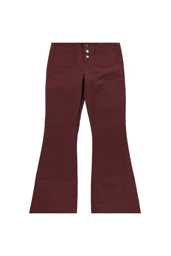 Womens Frayed Hem Flared Jeans, Red, Juniors, 7