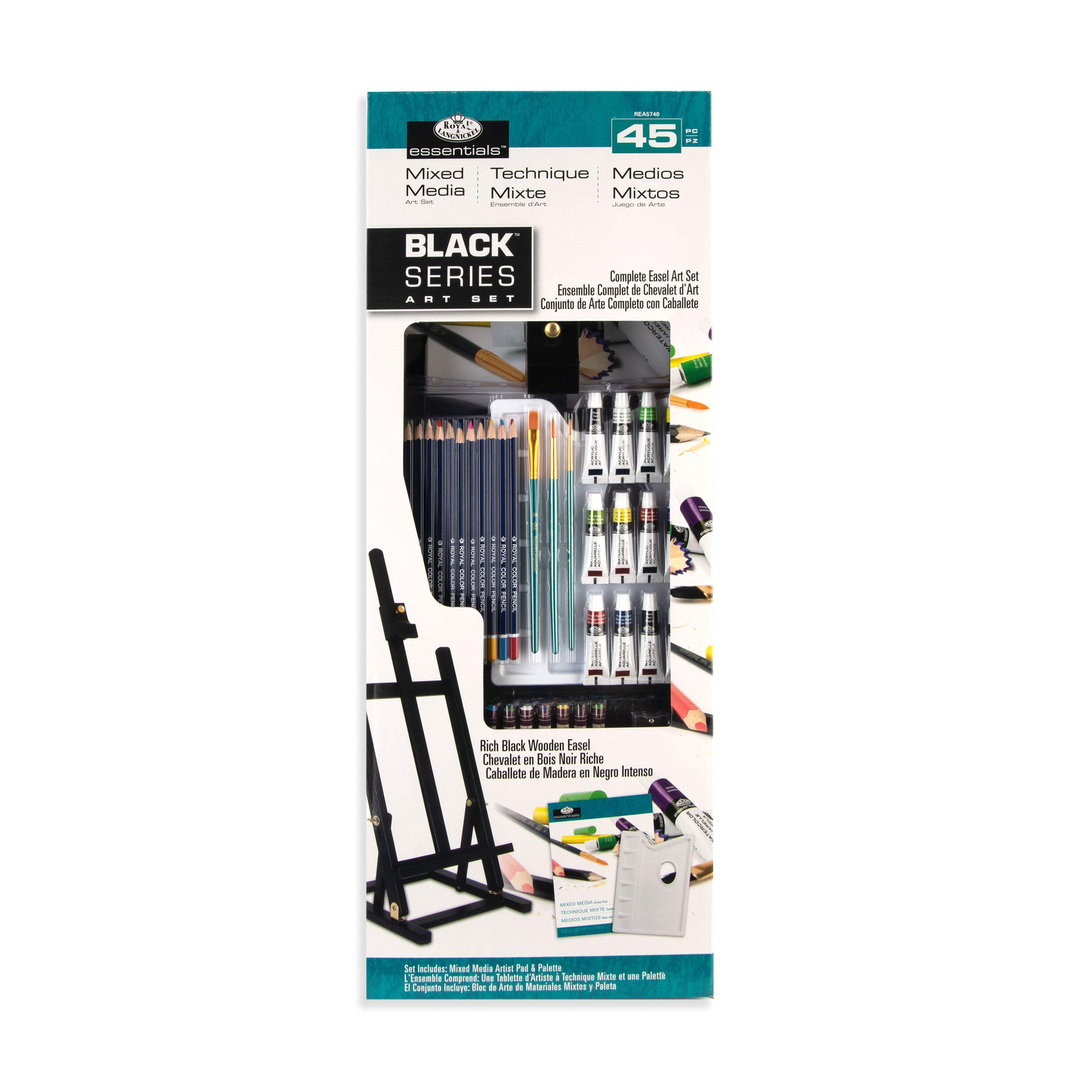 Royal & Langnickel essentials™ 45pc Black Series Mixed Media H-Frame Easel Art Set