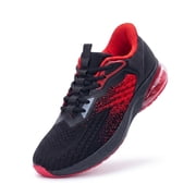 Men's Slip-on Breathable Air Cushion Running Shoes, BlackRed, Size 10.5