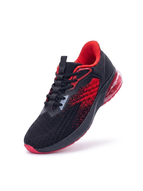 Men's Slip-on Breathable Air Cushion Running Shoes, BlackRed, Size 9.5
