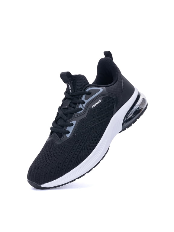 Men's Slip-on Breathable Air Cushion Running Shoes, Blackwhite, Size 7