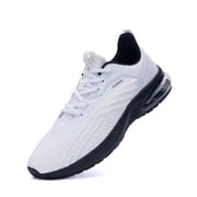 Men's Slip-on Breathable Air Cushion Running Shoes, WhiteBlack, Size 11