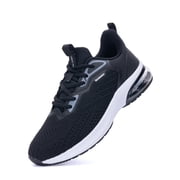 Men's Slip-on Breathable Air Cushion Running Shoes, Blackwhite, Size 10
