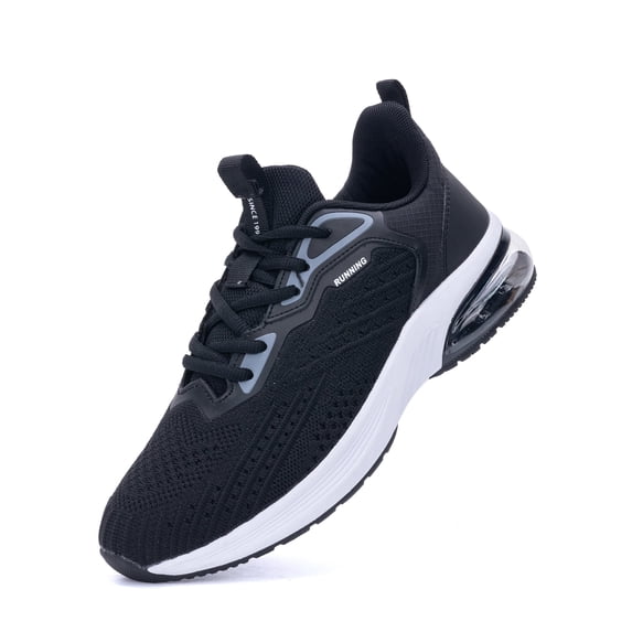 REABO Men's Slip-on Breathable Air Cushion Running Shoes, Blackwhite, Size 10