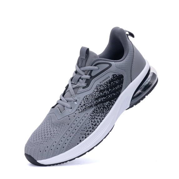REABO Men's Slip-on Breathable Air Cushion Running Shoes, GreyBlack, Size 9