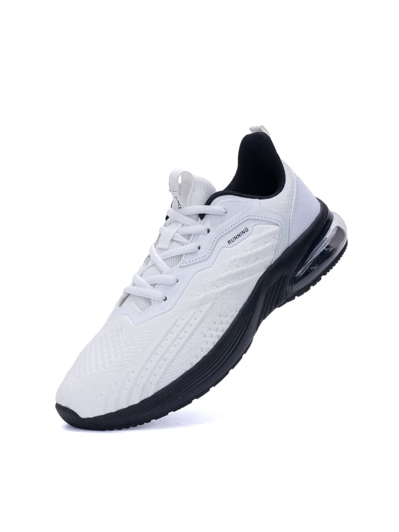 Men's Slip-on Breathable Air Cushion Running Shoes, WhiteBlack, Size 9