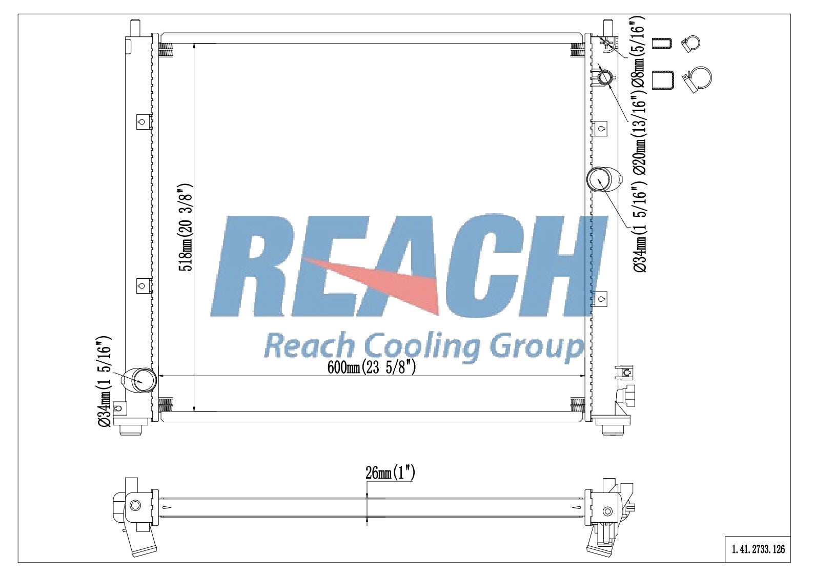 REACH 41-2733 Radiator for 07-04 Cadillac SRX; 09-05 Cadillac STS