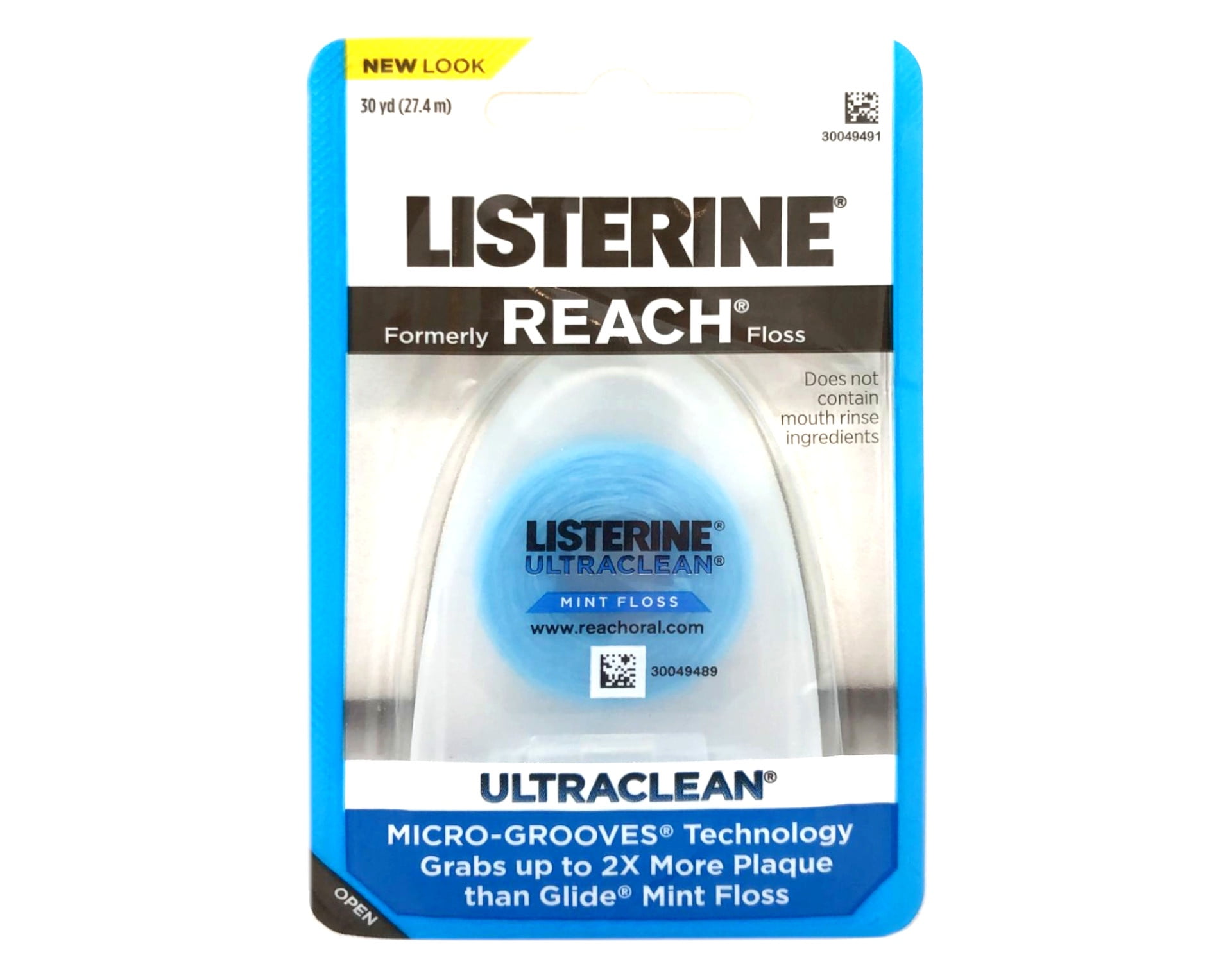 REACH Listerine Ultraclean Dental Floss, Plaque Remover, Shred Resistant, Waxed, Gentle on Gums & Teeth, Mint, PFAS-Free, Fresh Breath, Oral Care, for Adults & Kids, 30 yds C3