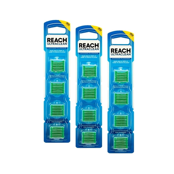 REACH Ultraclean Access Disposable Snap-On Flosser Refill Heads For Proper Oral Care, Mint Flavored, 28 Count (Pack of 3)