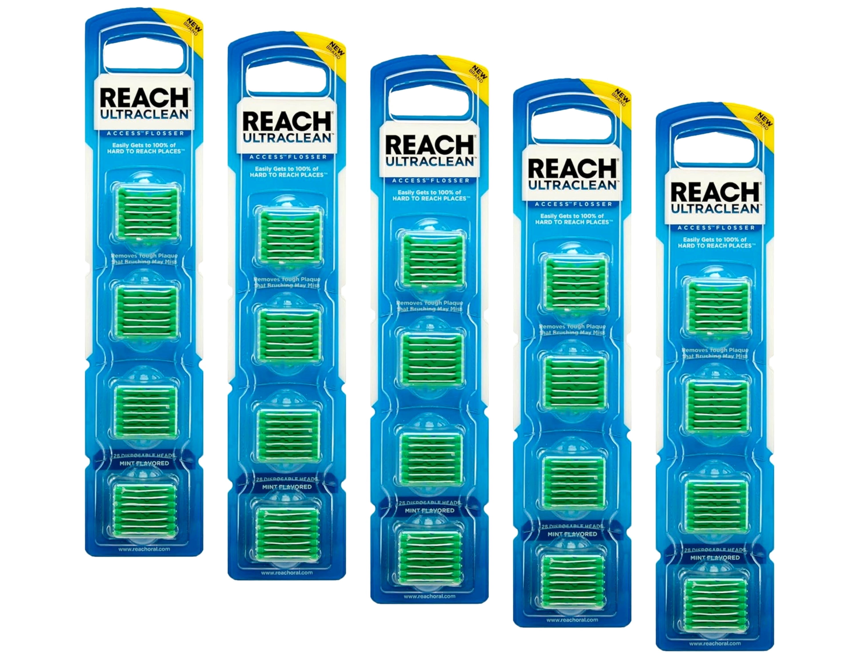 REACH Ultraclean Access Disposable Snap-On Flosser Refill Heads for Proper Oral Care, Mint Flavored, 28 Count (Pack of 5)