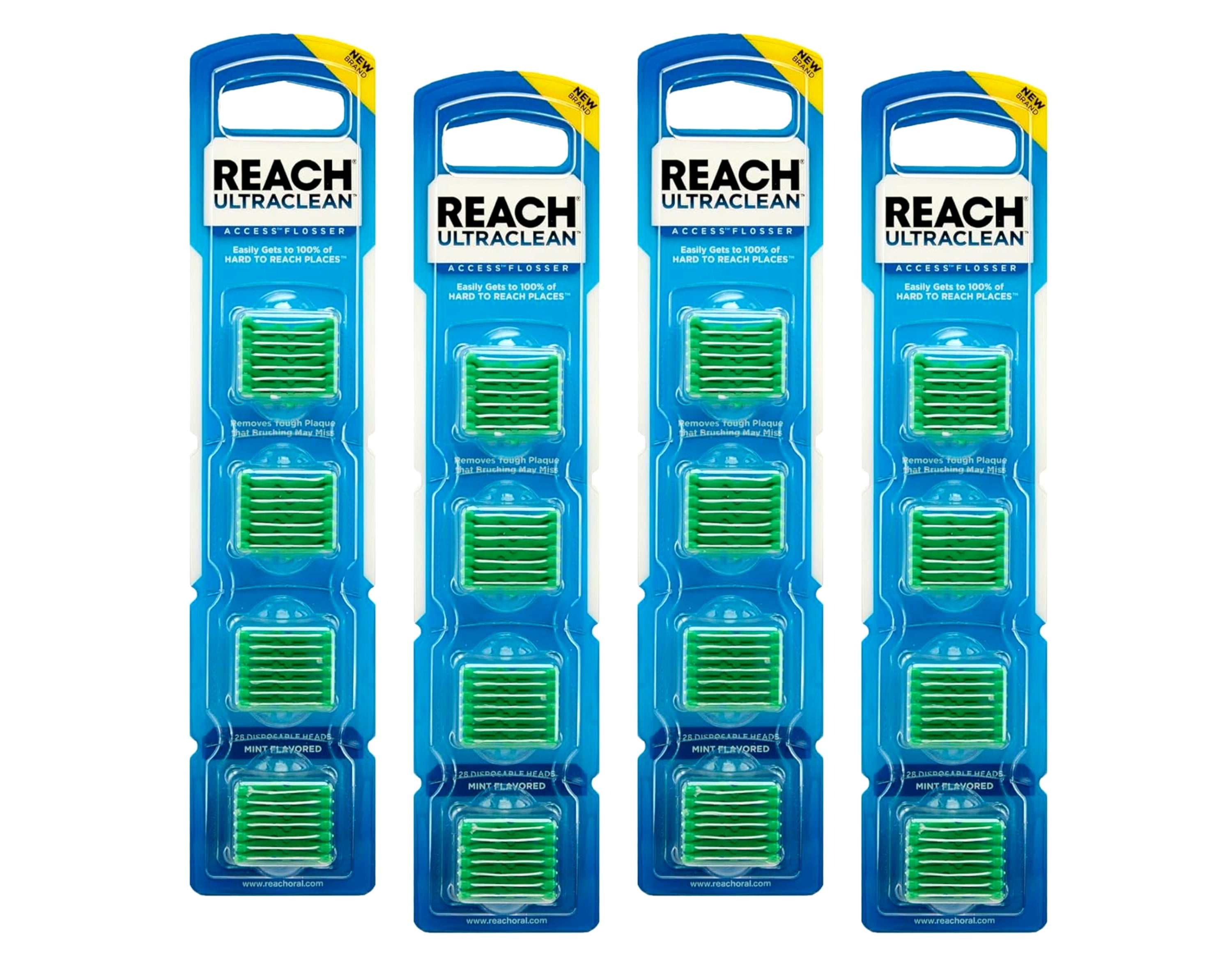 REACH Ultraclean Access Flossers Disposable Heads Fresh Mint Crystals 28 Each (Pack of 4)