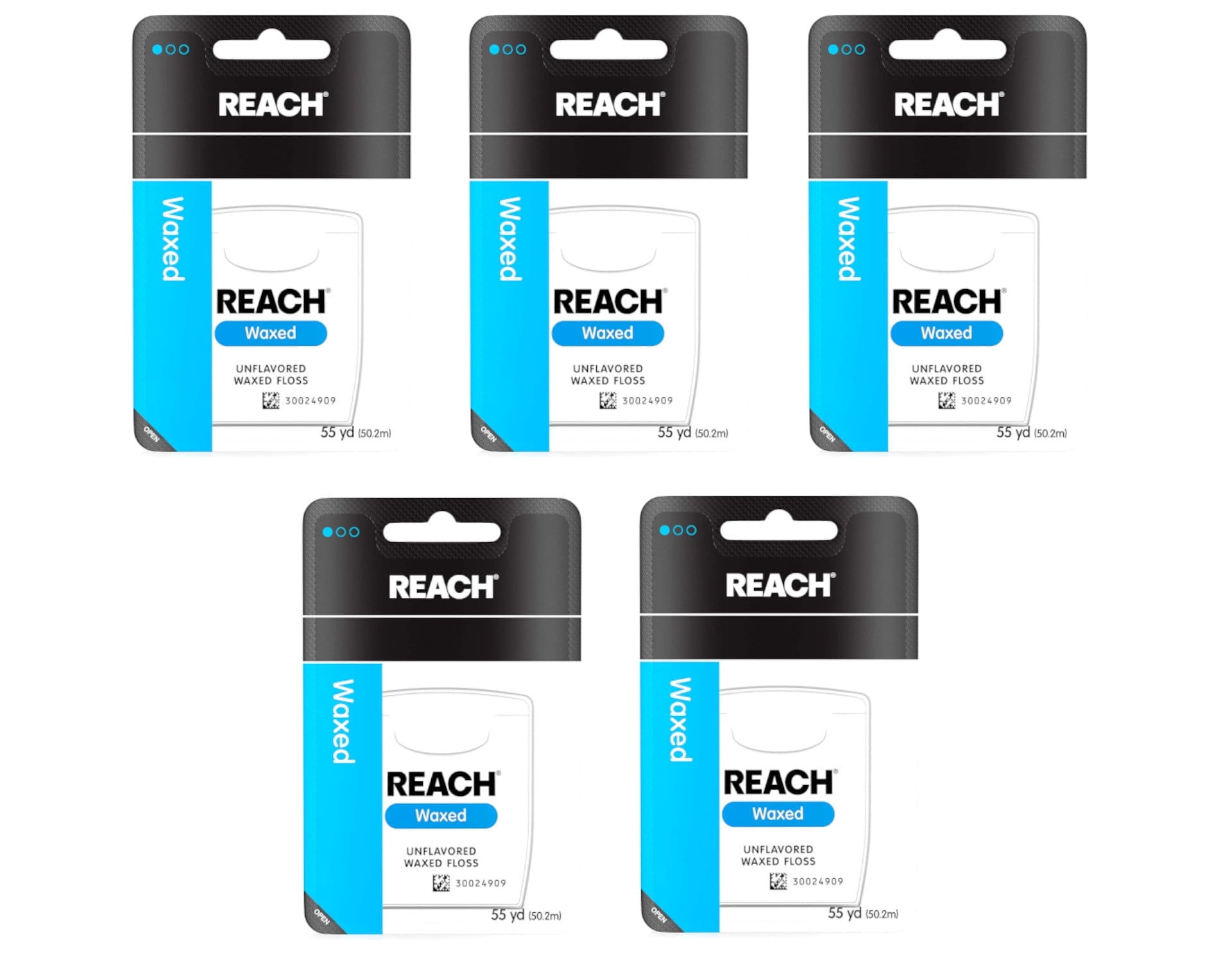 REACH Unflavored Waxed Dental Floss, 55 yds (Pack of 5)