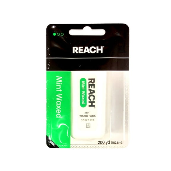REACH Waxed Dental Floss, 200 yds, Mint, Plaque Remover, Shred Resistant, Extra Wide Cleaning, Gentle on Gums & Teeth, PFAS-Free, Oral Care, for Adults & Kids, 1 Pack