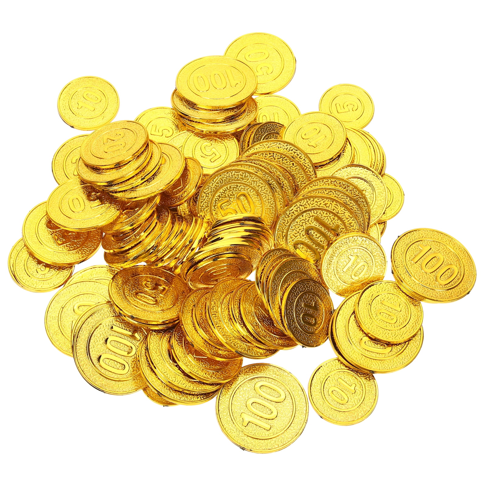 REACHISE 100Pcs Plastic Pirate Coins Toys Treasure Hunt Coin Party Favors Fake Coins Toys