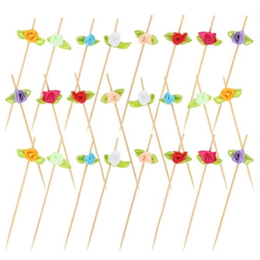 REACHISE 100Pcs Rose Cocktail Picks Flower Bamboo Cocktail Skewer Sticks Fancy Toothpicks for Appetizers
