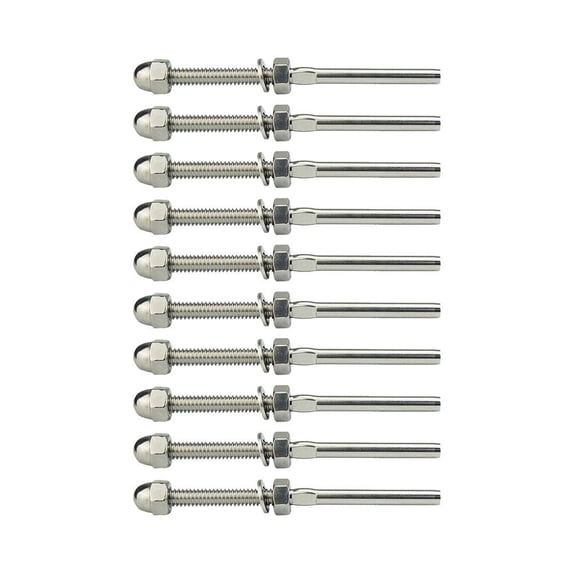 REACHISE 10pcs Cable Railing Swage Threaded Tension End Fitting Terminal for 1/8 Inch Cable Deck Railing Hand Swage T316 Stainless Steel Marine Grade (Silver)