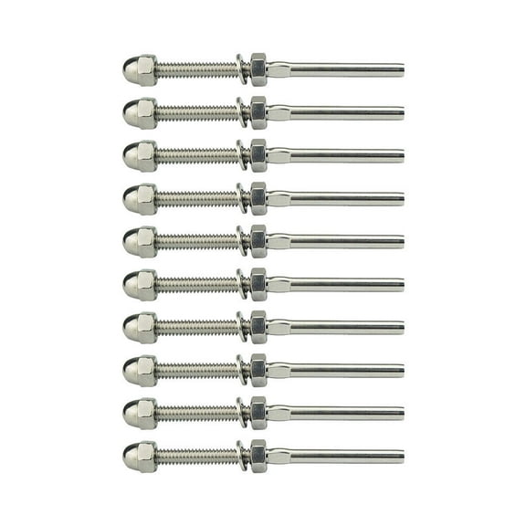 REACHISE 10pcs Cable Railing Swage Threaded Tension End Fitting Terminal for 1/8 Inch Cable Deck Railing Hand Swage T316 Stainless Steel Marine Grade (Silver)