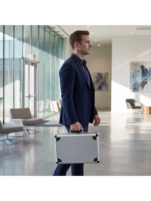 12" Aluminum Lock Briefcase w/ Foam - Portable Tool/Laptop Case for Men, White