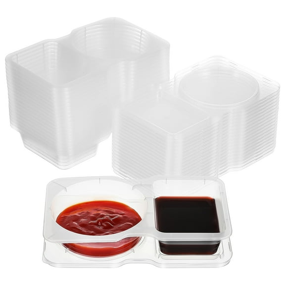 REACHISE 20 Pcs Double Compartment Plastic Condiment Containers with Lids, Portion Cups for Sauce, Dressing, Seasoning Storage